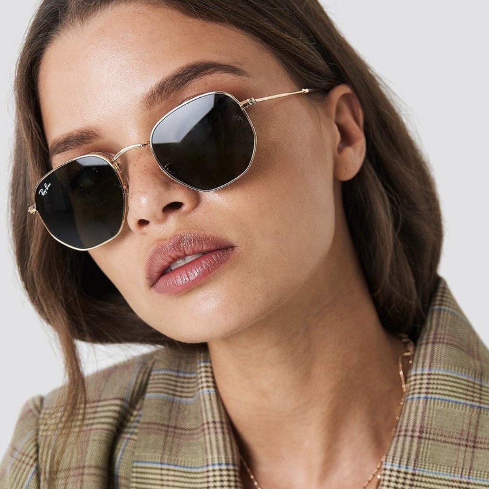 Ray-Ban Hexagonal flat lens sunglasses gold frame